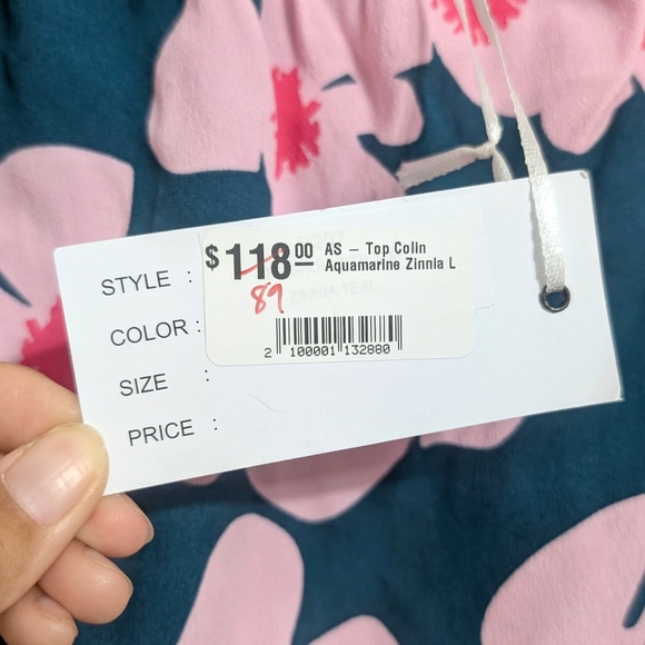 NWT New Ava Sky Fighting Eel Colin Top Aquamarine Zinnia shirt blouse - Picture 2 of 3